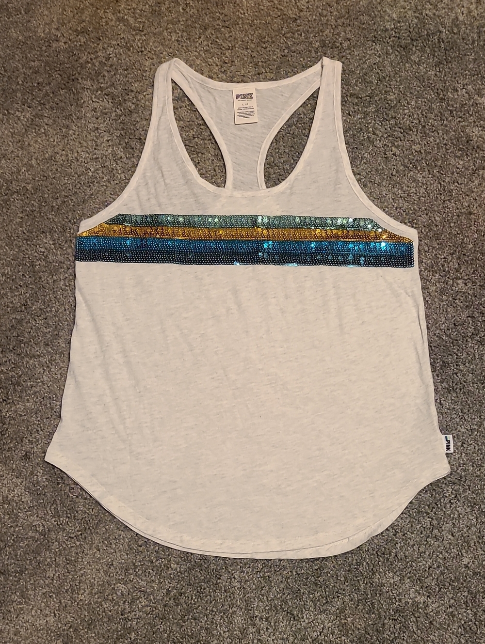 PINK Victoria's Secret White BLING Racerback Tank